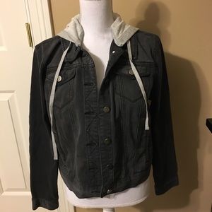 Dark Gray Denim Jacket with Hood